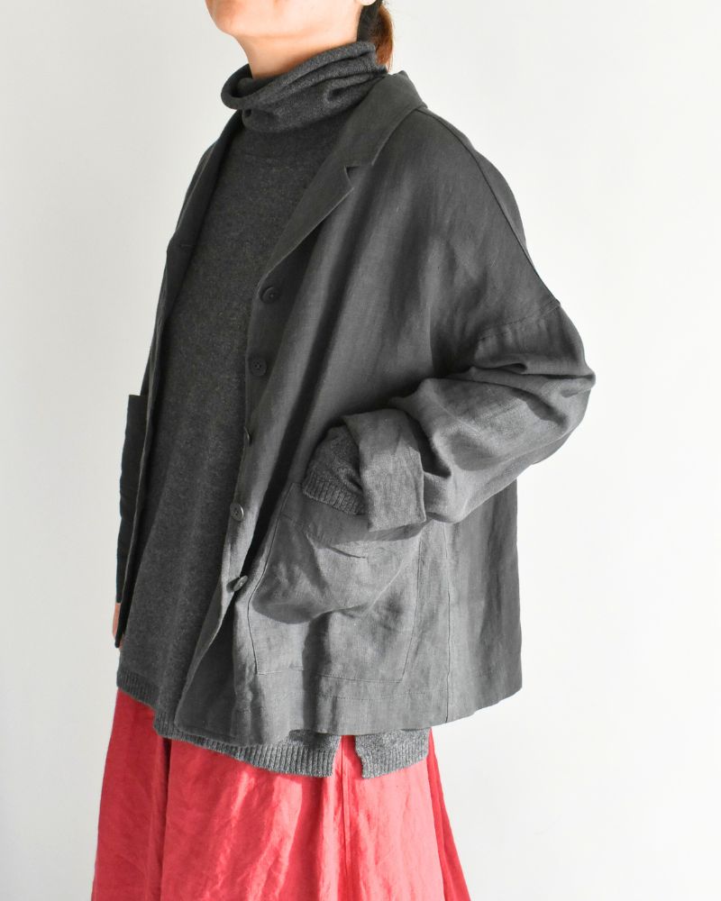 PLAIN STITCH DROP SHOULDER POLO NECK WITH SLIT Charcoal