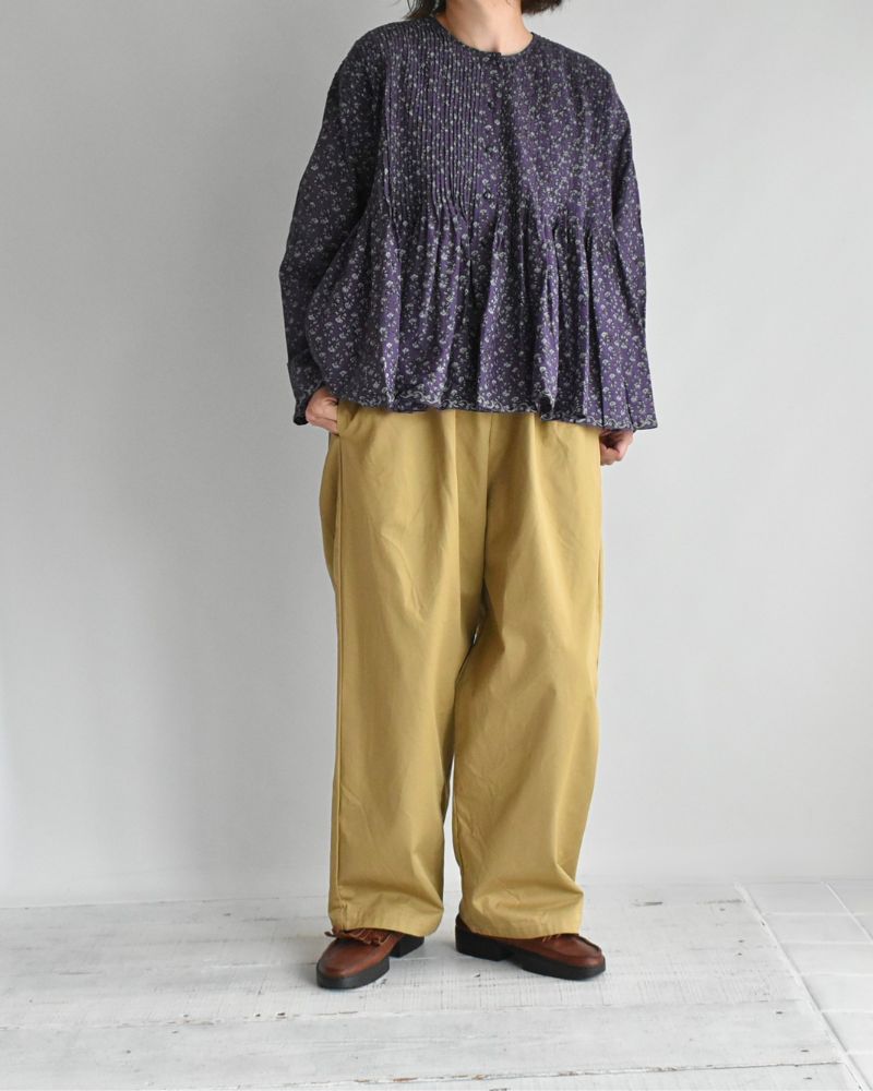 CREW-NECK BUTTON SHIRT WITH PINTUCK Purple