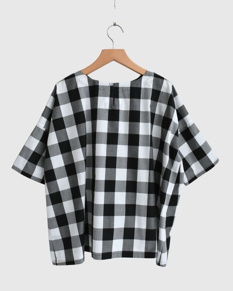 ブロックチェック パネルT-ブラウス White/Black