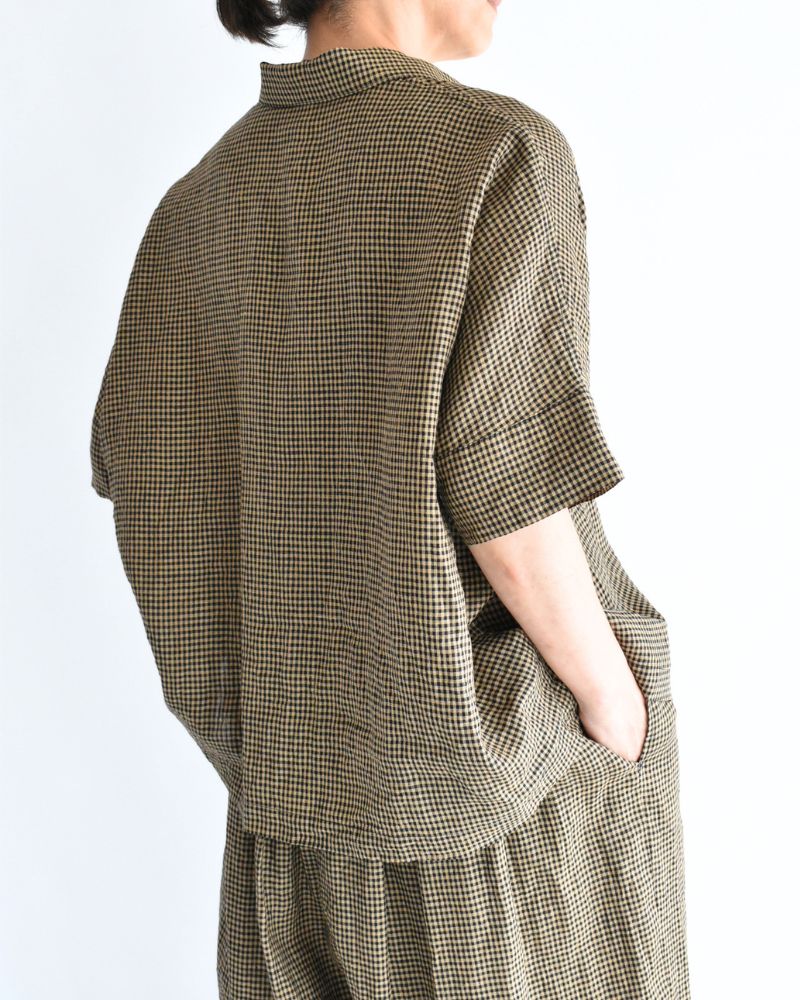 ワイドカフス シャツ Camel/Black