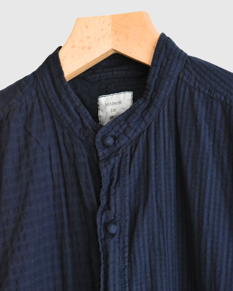 80s ORGANIC CHECK COMBI OVERDYE / BALL BUTTON 4 POCKET LONG JACKET Navy