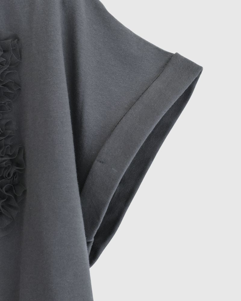 チュール刺繍デザインコットンジャージープルオーバー 'NATTI' Charcoal