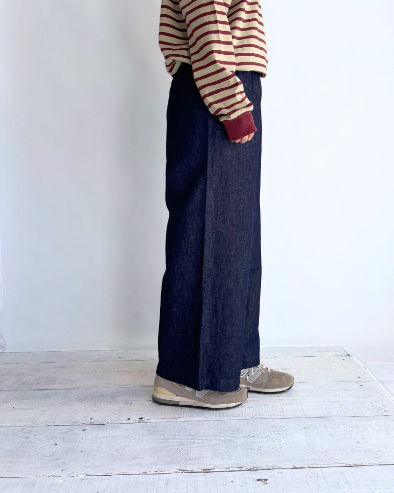 COTTON/LINEN DENIM EASY WIDE PANTS Navy