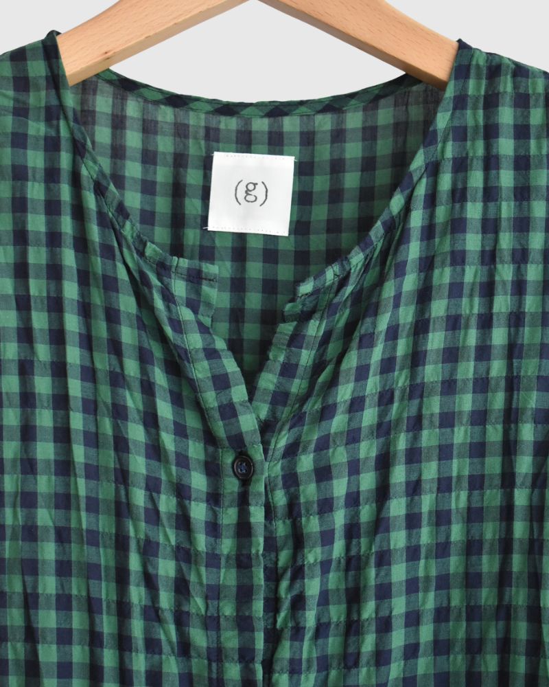 ブロックチェック スリーブレスギャザーワンピース Green