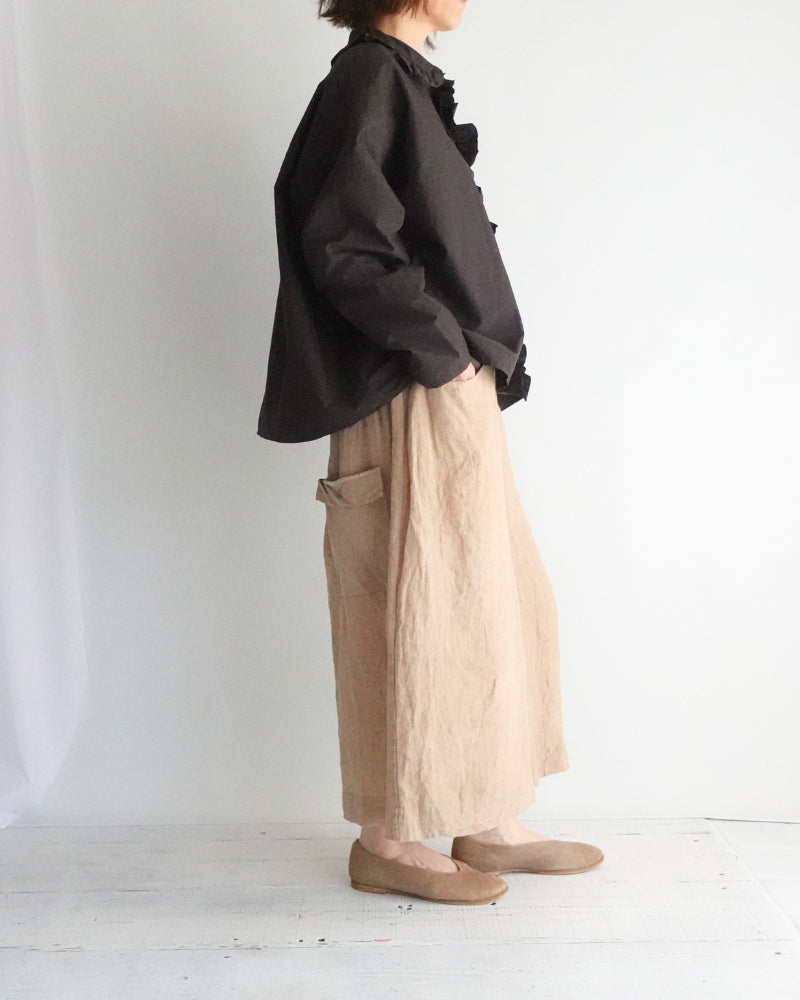 カラー＆フロントフリルブラウス Brown