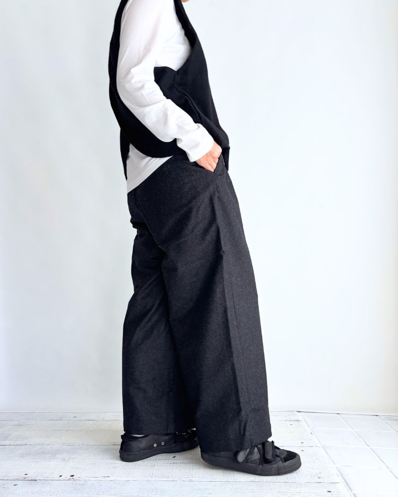 WOOL FLANNEL EASY WIDE PANTS Charcoal