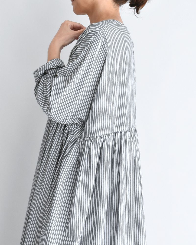 ギャザーワンピース StripeB