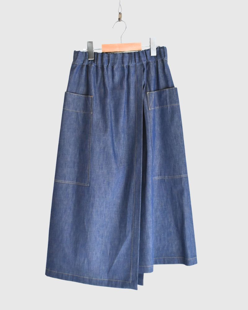 HEART-DENIM アシンメトリーラップ風スカート Blue