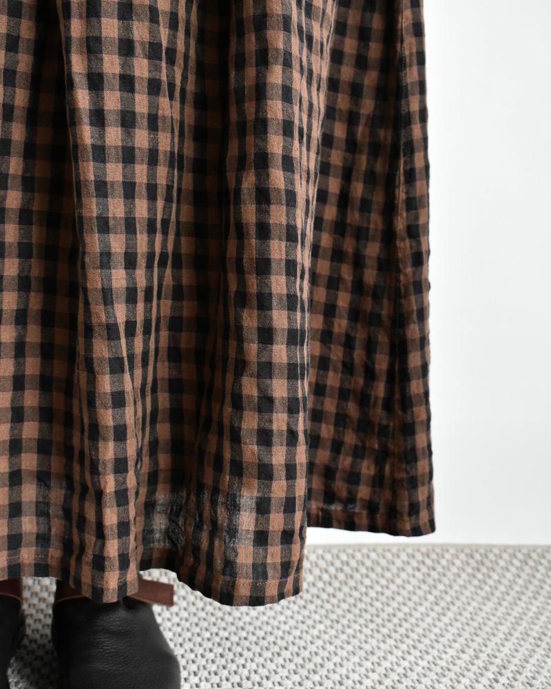 LINEN GINGHAM CHECK SKIRT Brown