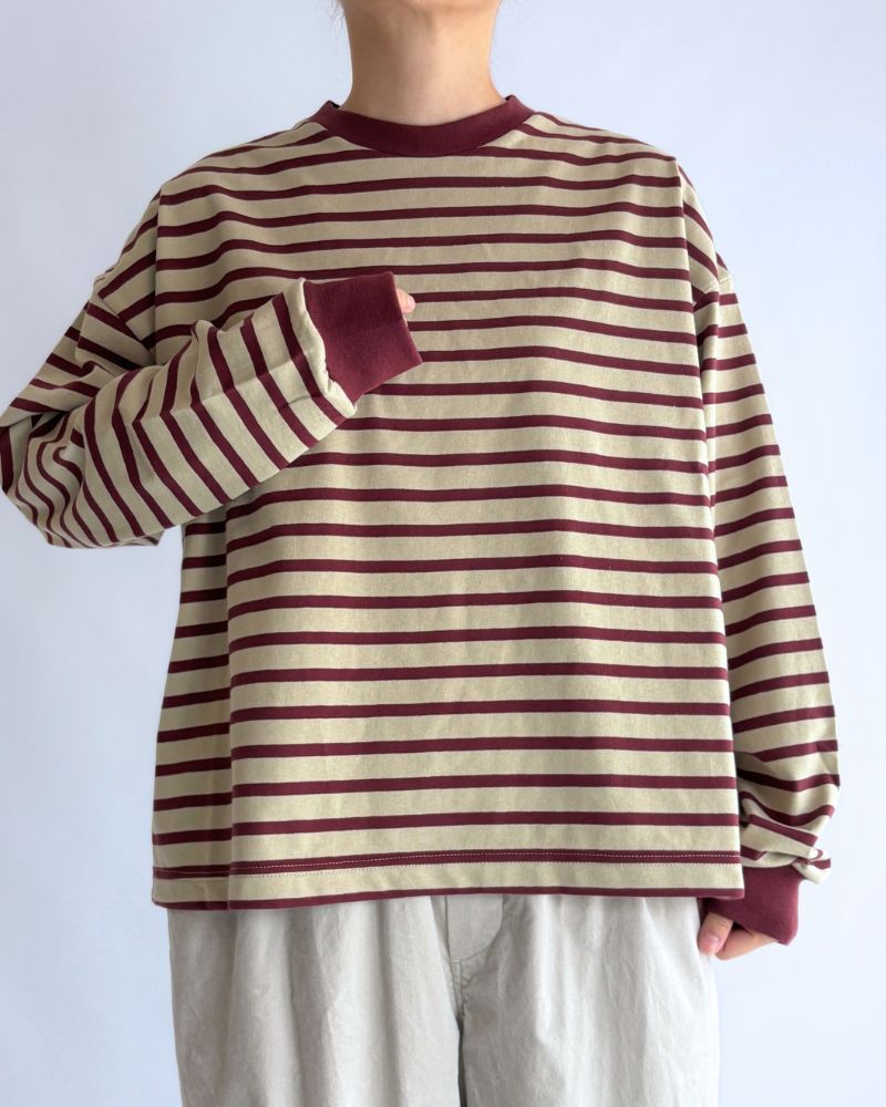 taco cotton ボーダーL/S Beige/Bordeaux