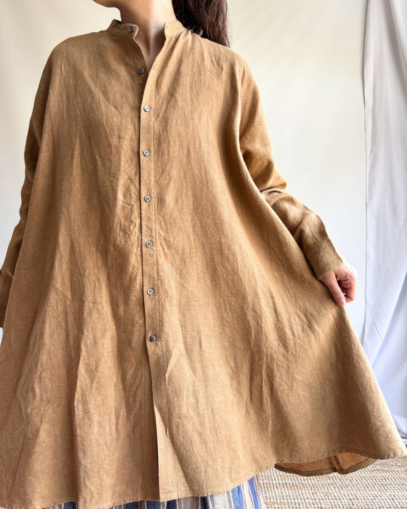 リネンキャンバス ロングシャツ Camel