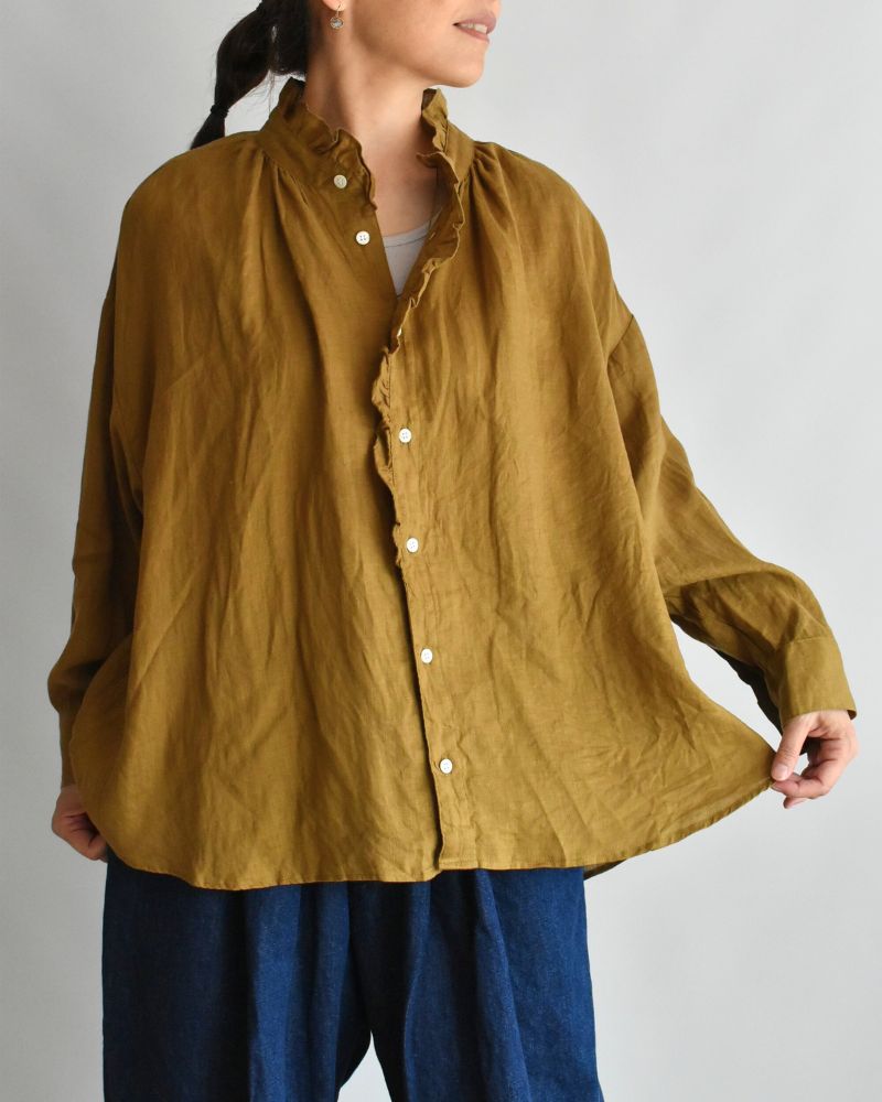 LINEN URBAN FRILL BLOUSE KhakiBeige