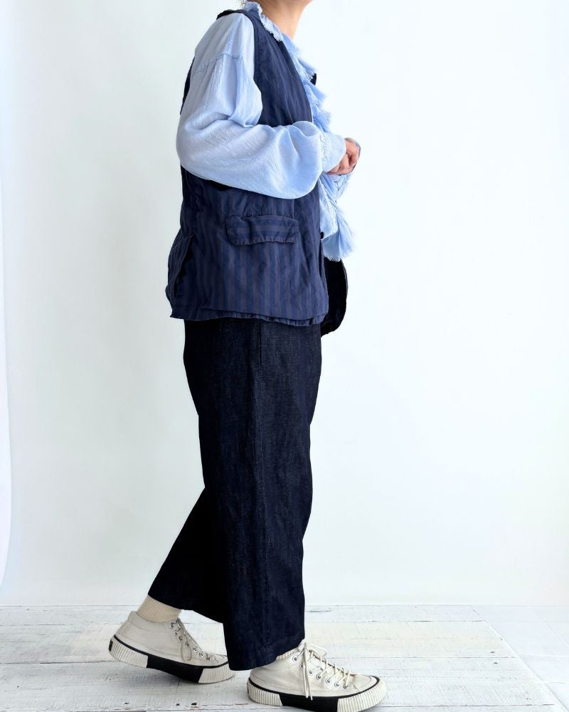 POPLIN WIDE STRIPE (OVERDYE) EASY PANTS PurpleNavy