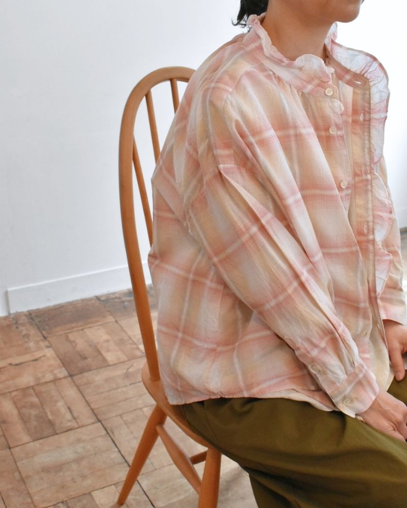 【予約】MS/F LA490 ライトマドラスフリルブラウス（8月初旬 - 8月中旬）