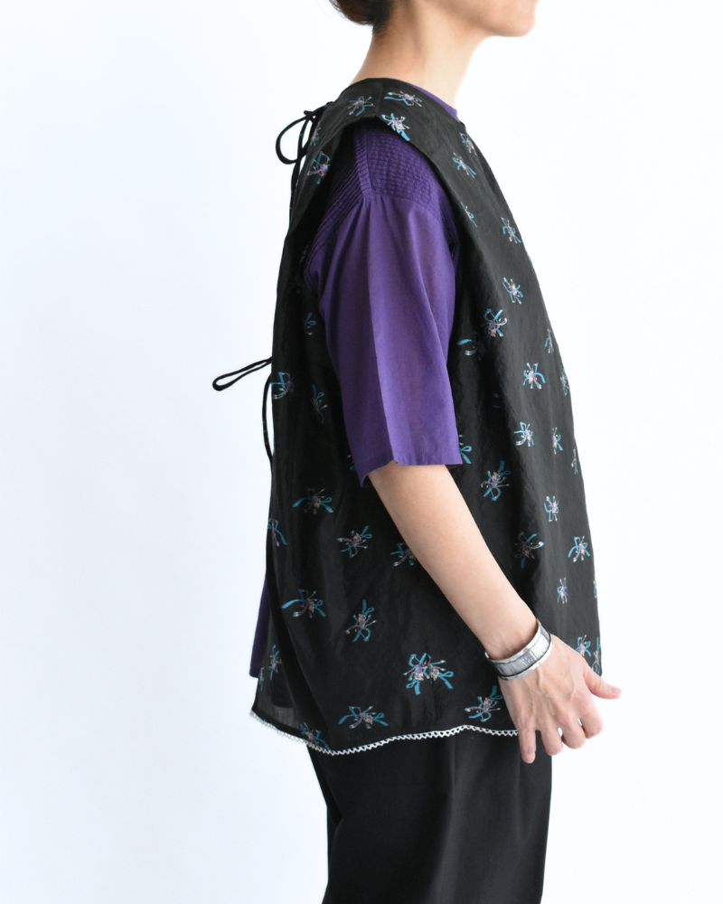 バックオープン シアーフラワーブラウス Black/Blue