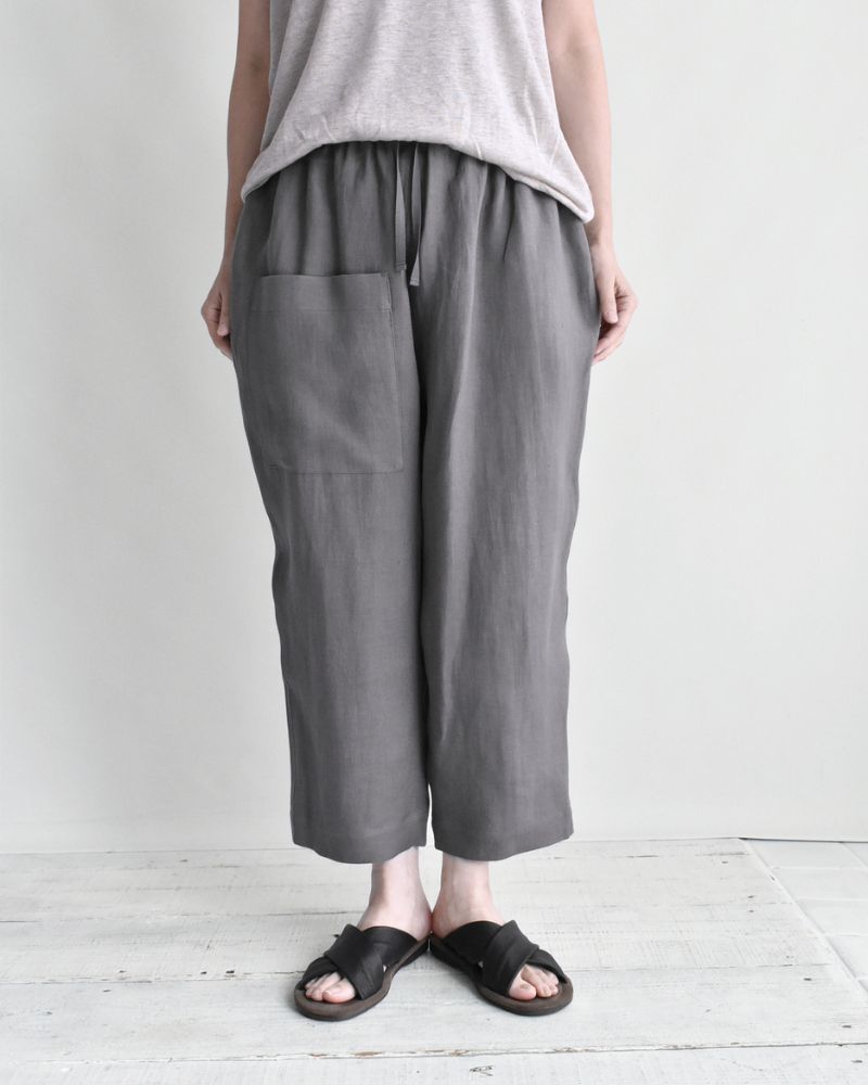 アシメポケットベイカーパンツ（LINEN） DarkGray