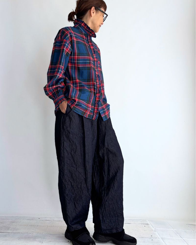 インディゴタータン フリルブラウス Blue