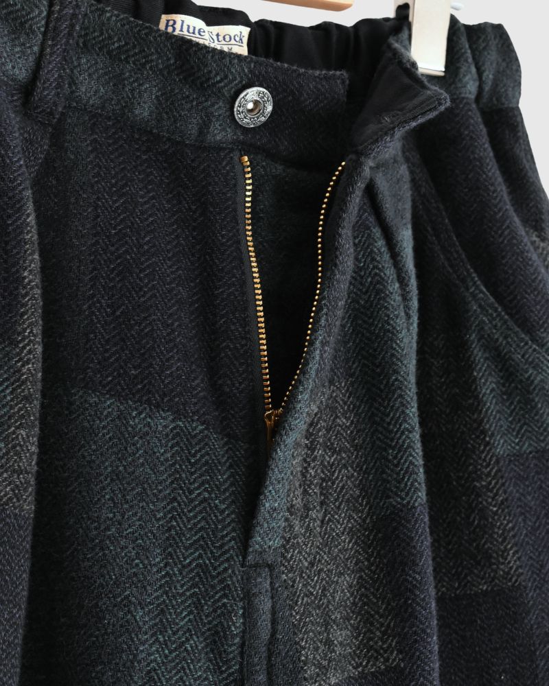 パッチワーク起毛チェックパンツ Navy