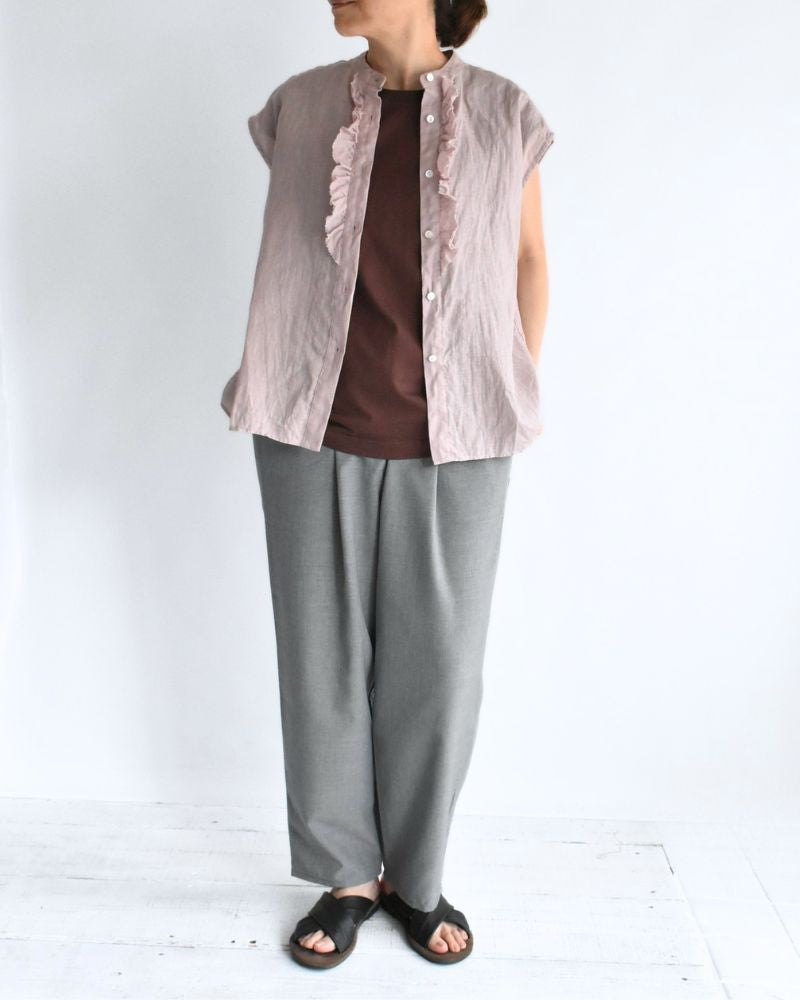 リネンフリル ノースリーブブラウス AshPink