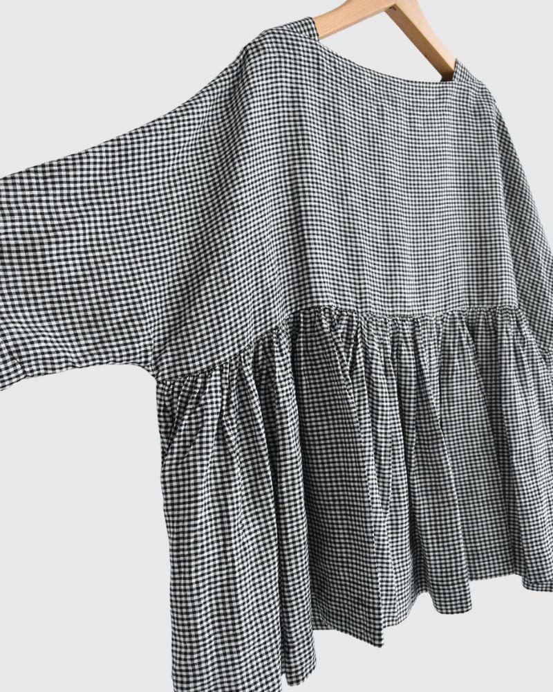 ドルマンギャザーブラウス（LINEN） Black/White