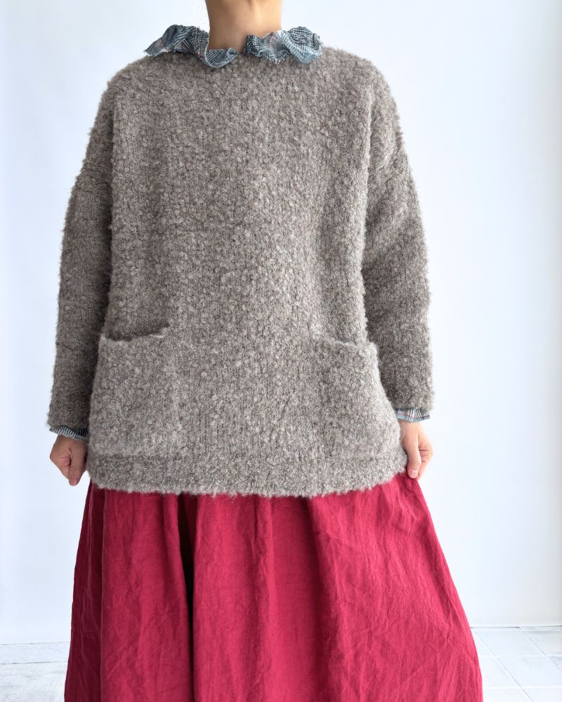 3GG BOUCLE CREW NECK PULLOVER WITH POCKET GrayBeige