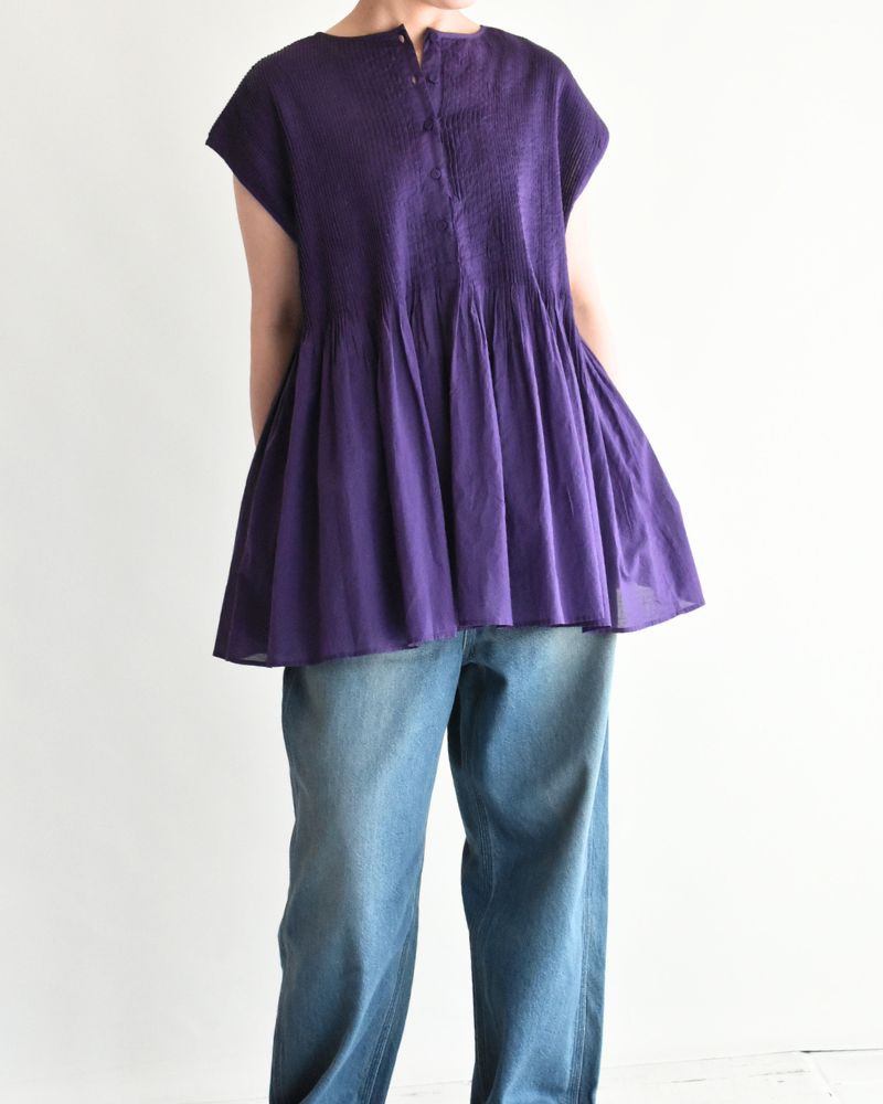CREW-NECK F/SLEEVE SHIRT WITH MINI PINTUCK Purple