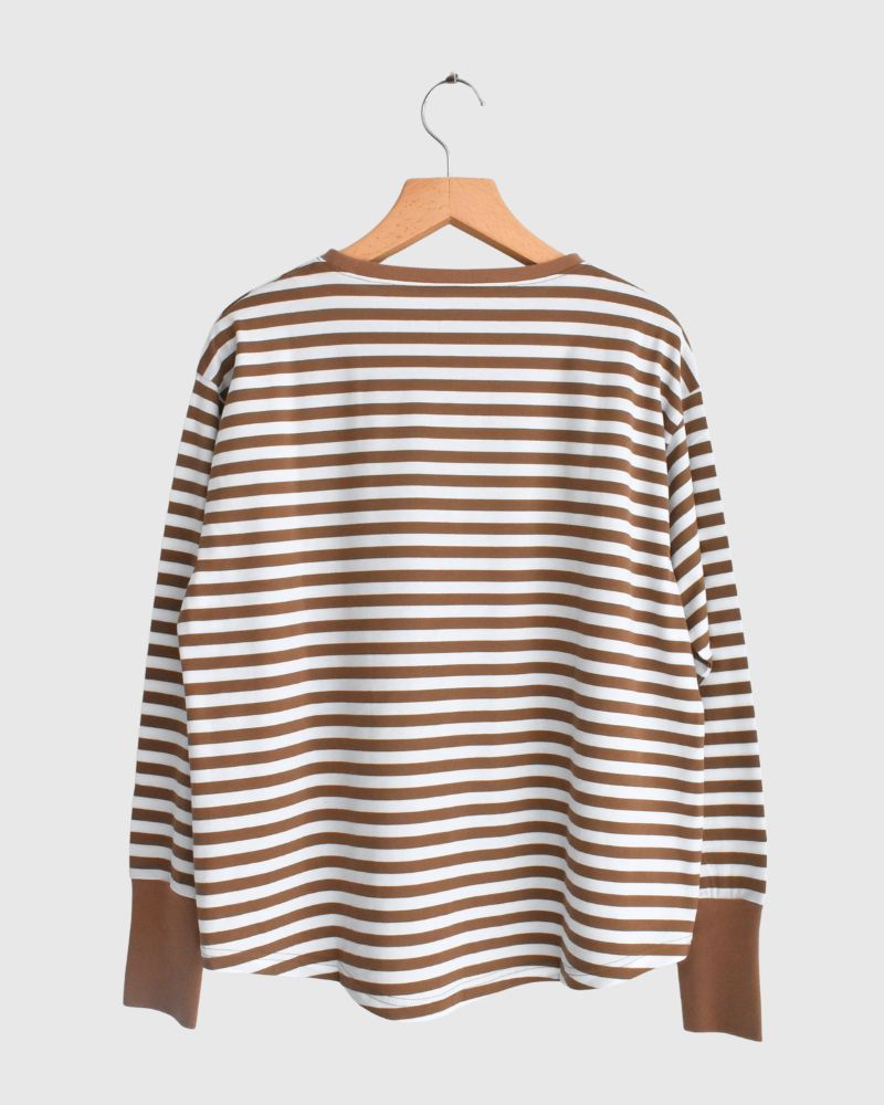ギザンディ天竺ボーダーロングTee Brown/Off