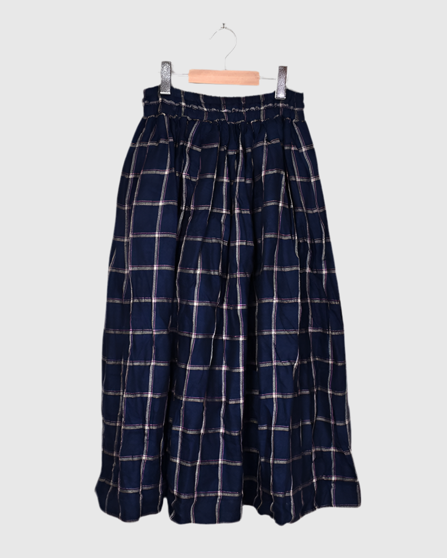 【sale】LINEN CHECK SKIRT Navy