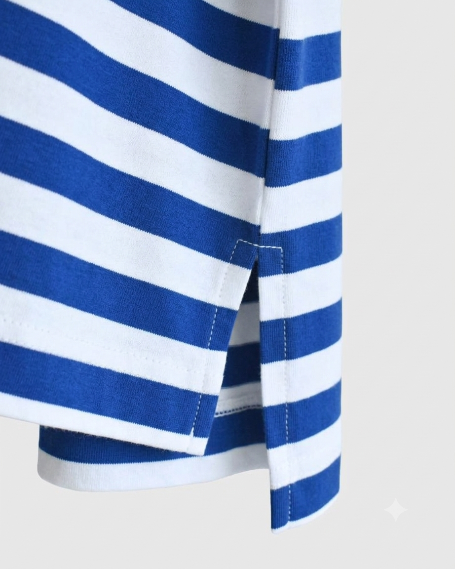 クルーネック スリットTシャツ Blue/White